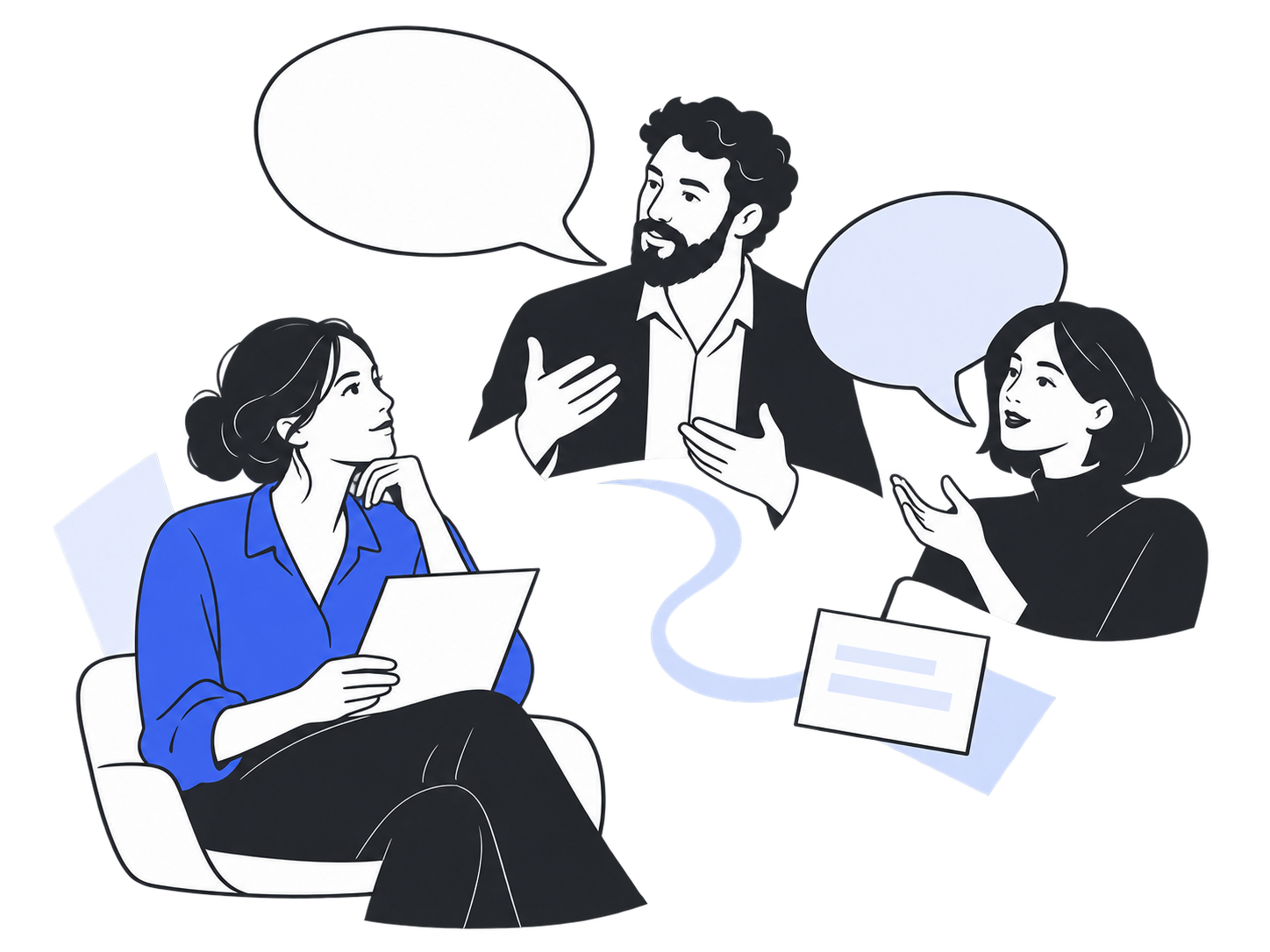 People preparing and sharing a consistent set of public communication points.