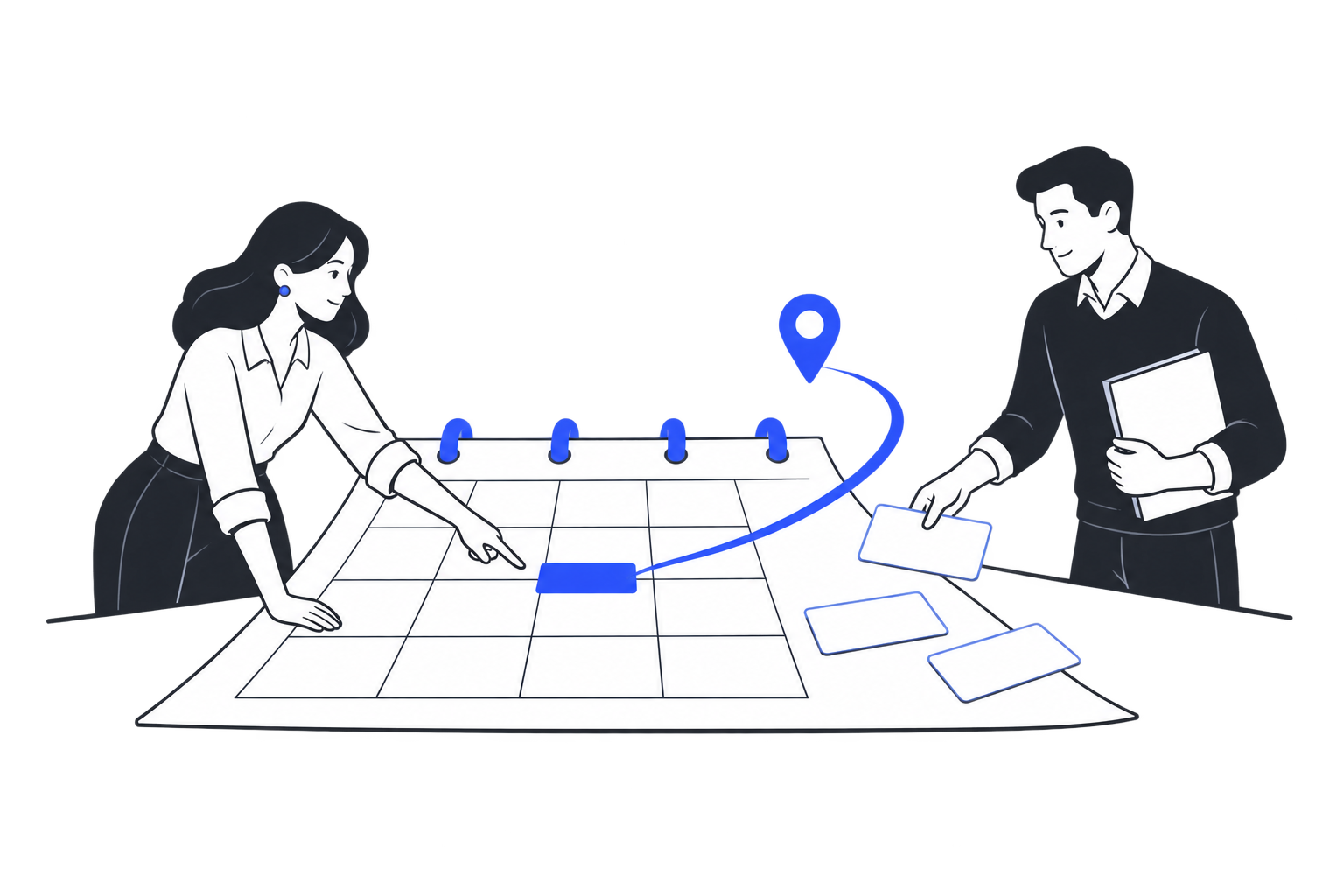People coordinating a visit schedule and shared team tasks.